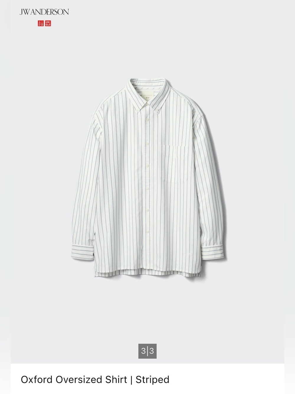 UNIQLO JW ANDERSON White Button-Down Shirt with Navy Pinstripes